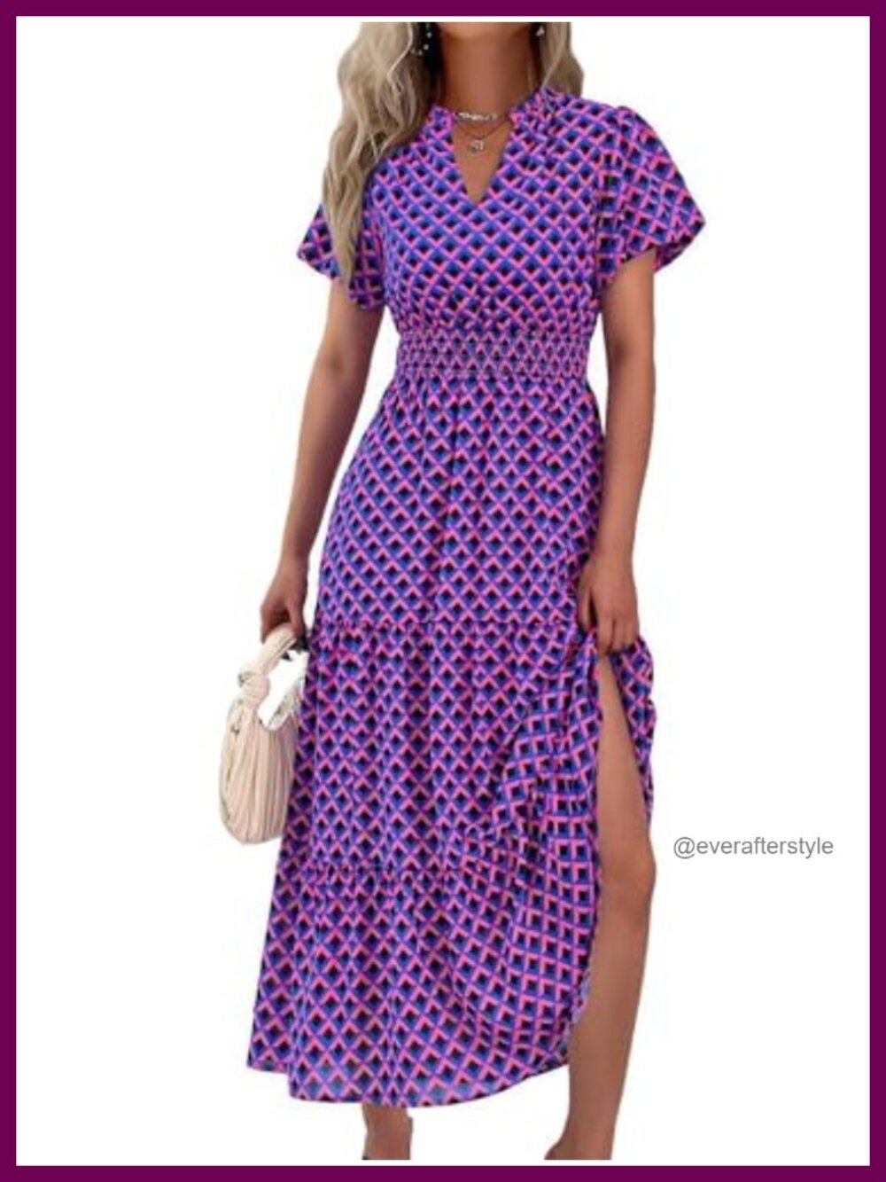 Flowy Puff Sleeve V Neck Smocked Maxi Dress with Pockets
